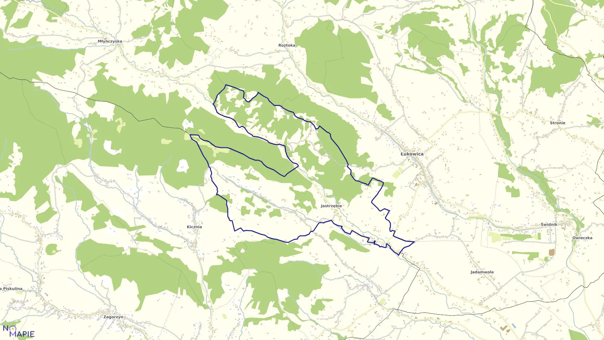 Mapa obrębu Jastrzębie w mieście Łukowica